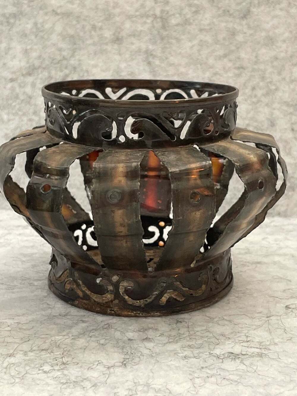 BOHO Vintage Upcycled Tin Can Filigree Folk Art Candle Holders, Pair - Picture 5 of 8